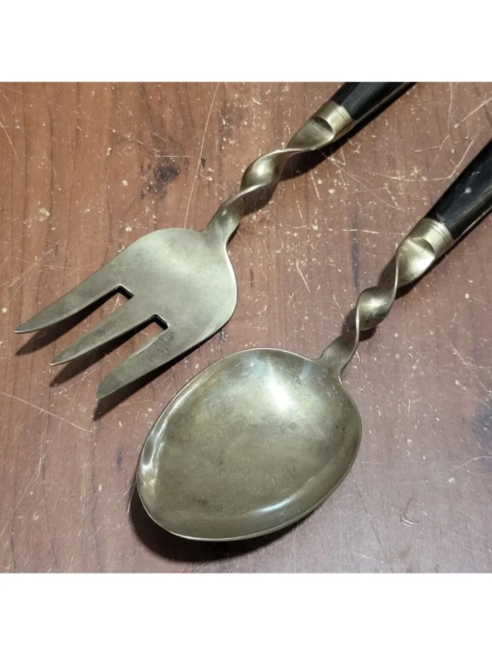VTG Flatware Salad Servers Brass Bronze Thai Dancer Buddha Motif Stamped S Thail